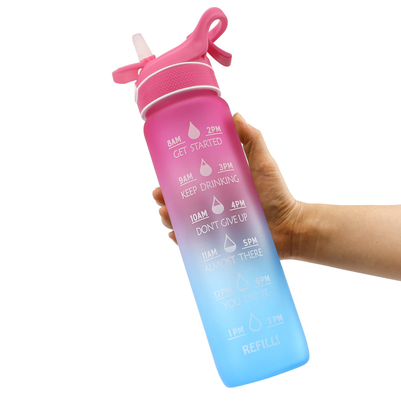 WASSERFLASCHE MIT SPRAY UND TRINK-REMINDER